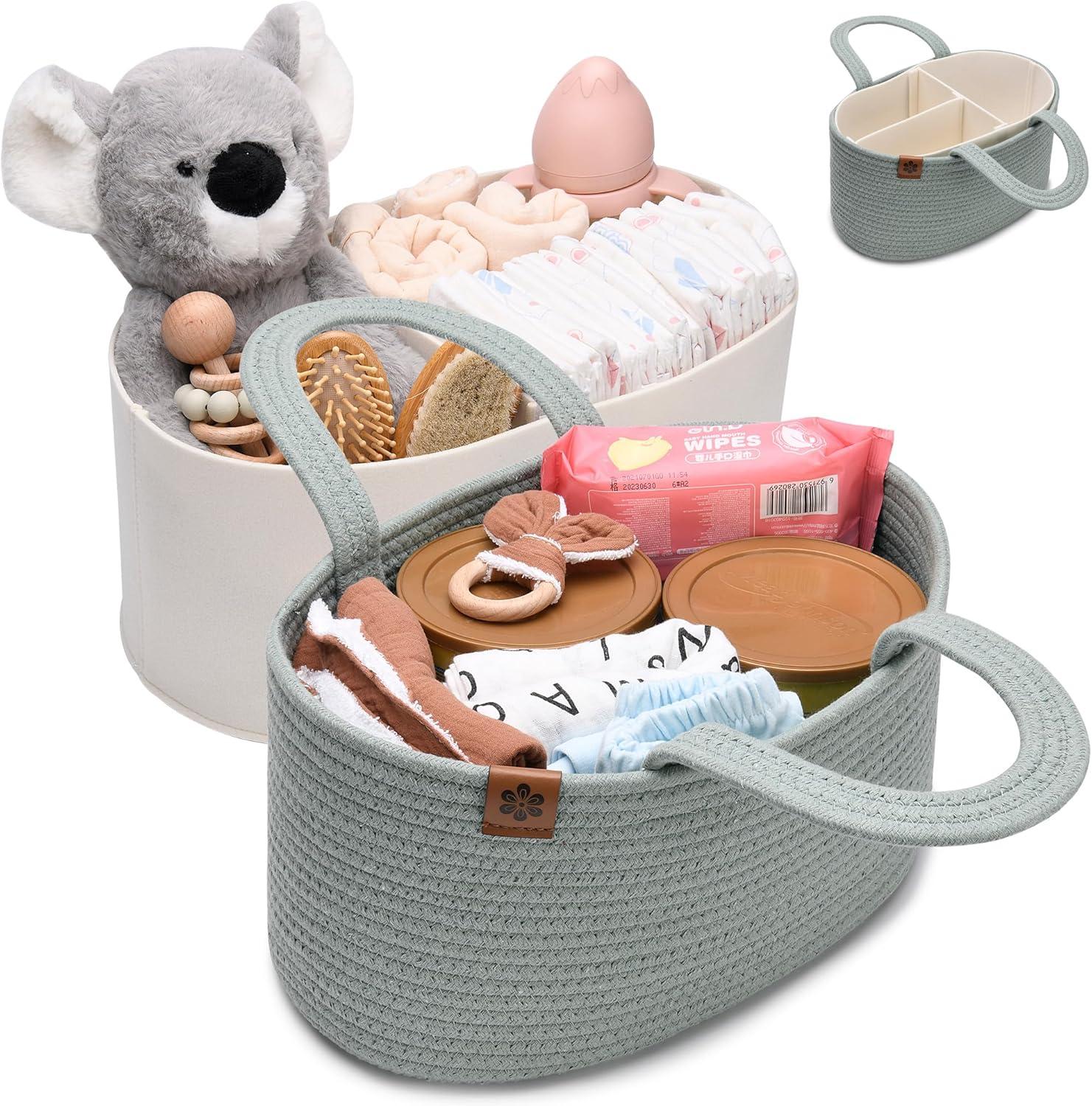 Oval Cotton Rope and Felt Diaper Caddy Organizer Set