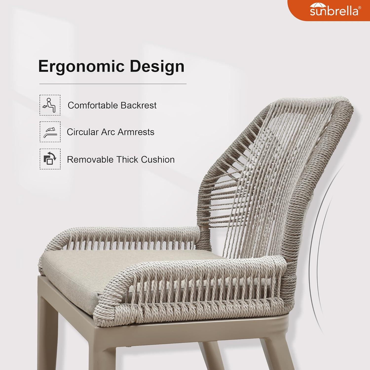 PURPLE LEAF 7 Pieces Patio Dining Set Aluminum Rectangular Table and Wicker Chairs with Cushions for Kitchen Porch Garden Modern Outdoor Furniture Sets, Beige and Dark Grey