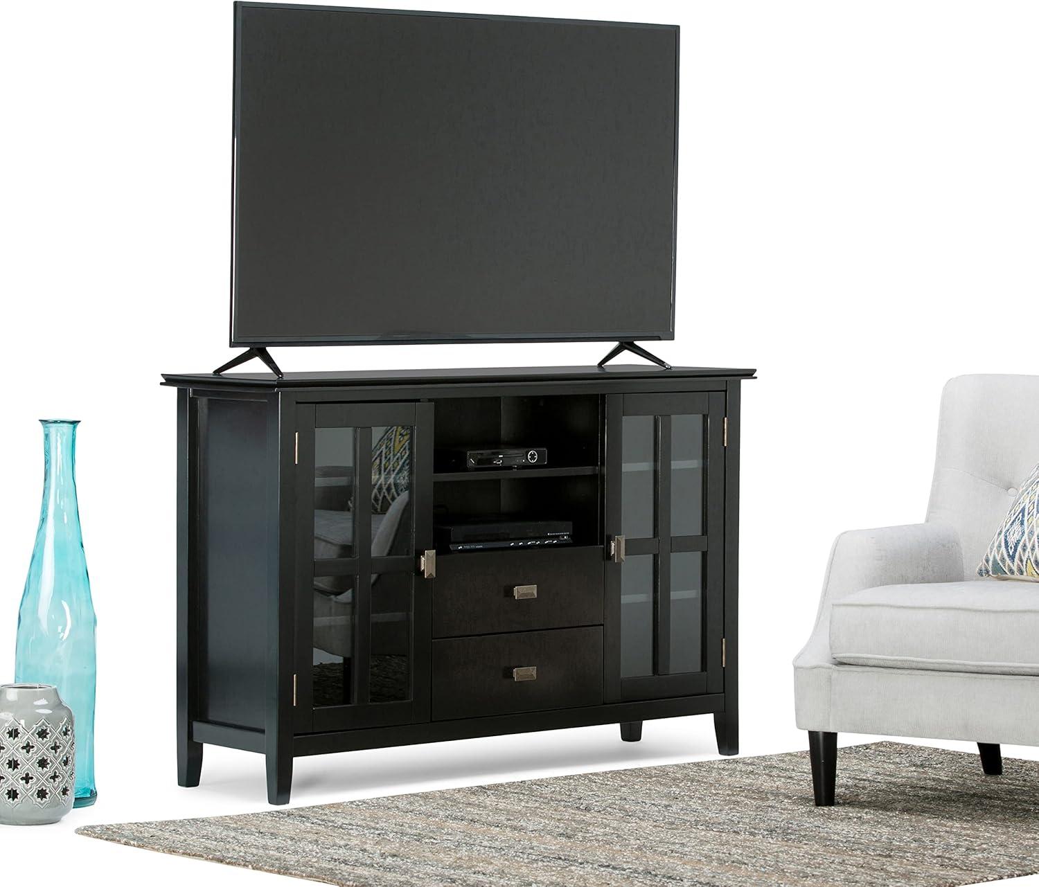 Simpli Home Artisan 53"W Solid Wood Contemporary Tall TV Stand for TVs up to 60" with Adjustable Shelves