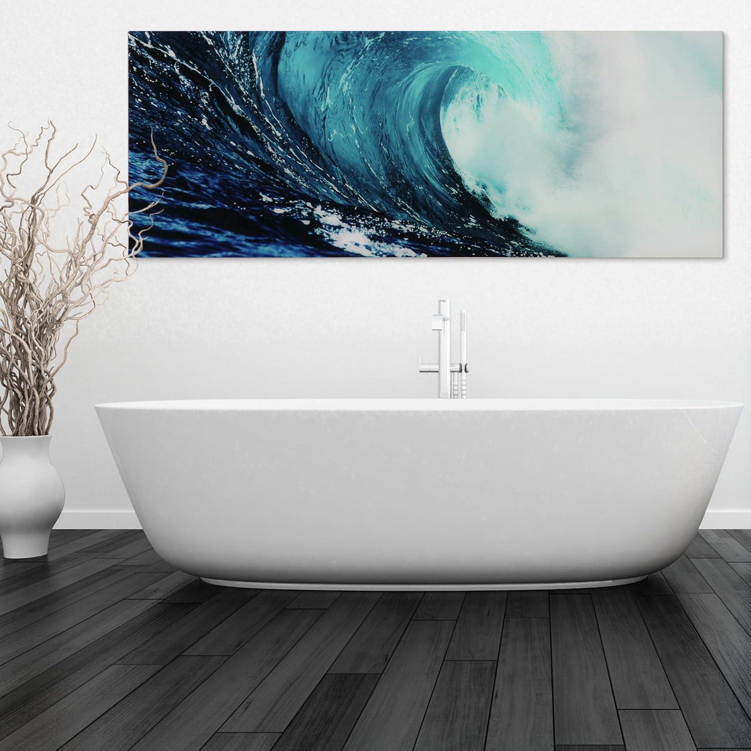 Empire Art Direct Blue Wave 2 Frameless Free Floating Tempered Glass Panel Graphic Wall Art, 24" x 63" x 0.2", Ready to Hang