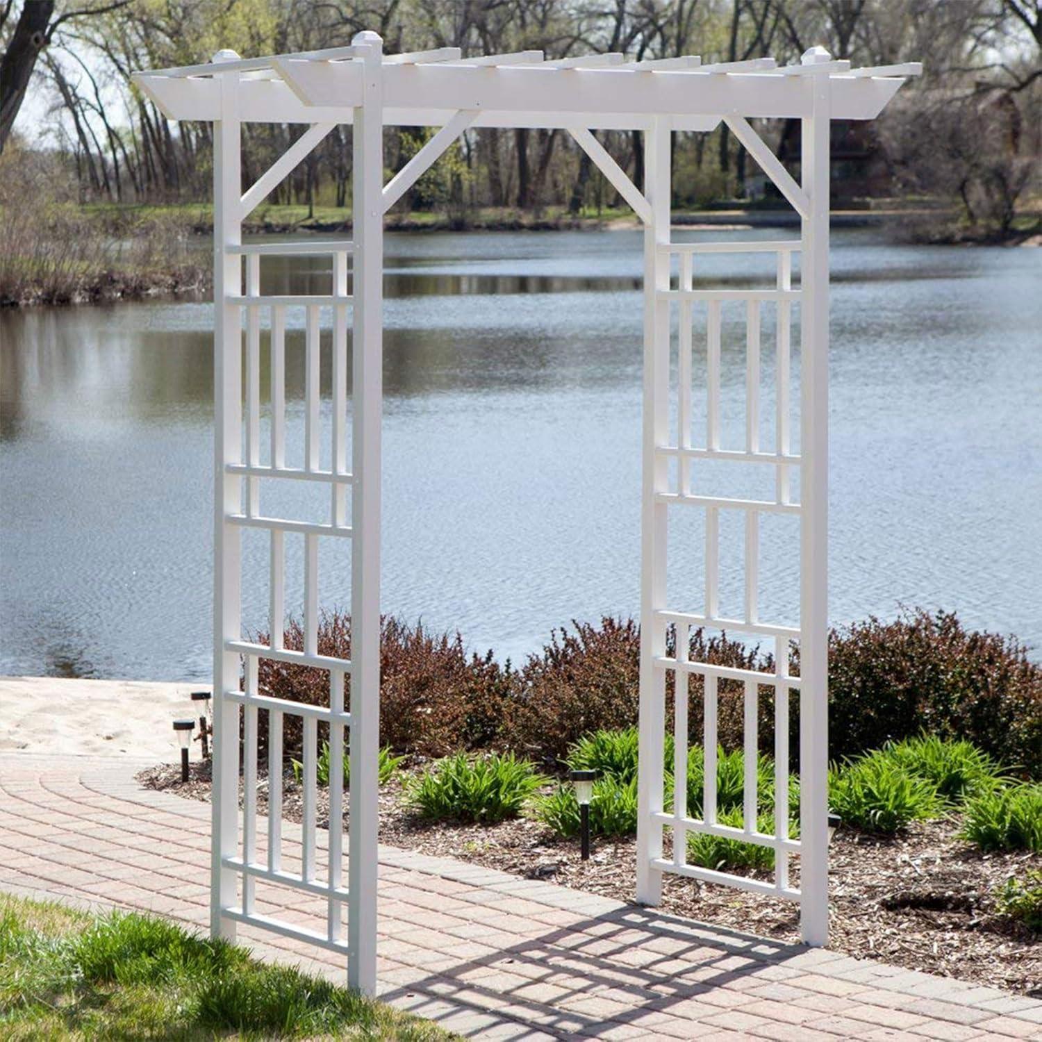 Dura-Trel Inc Dura-Trel Wellington Arbor 72" x 85" Outdoor Garden Arch Lattice Trellis, White