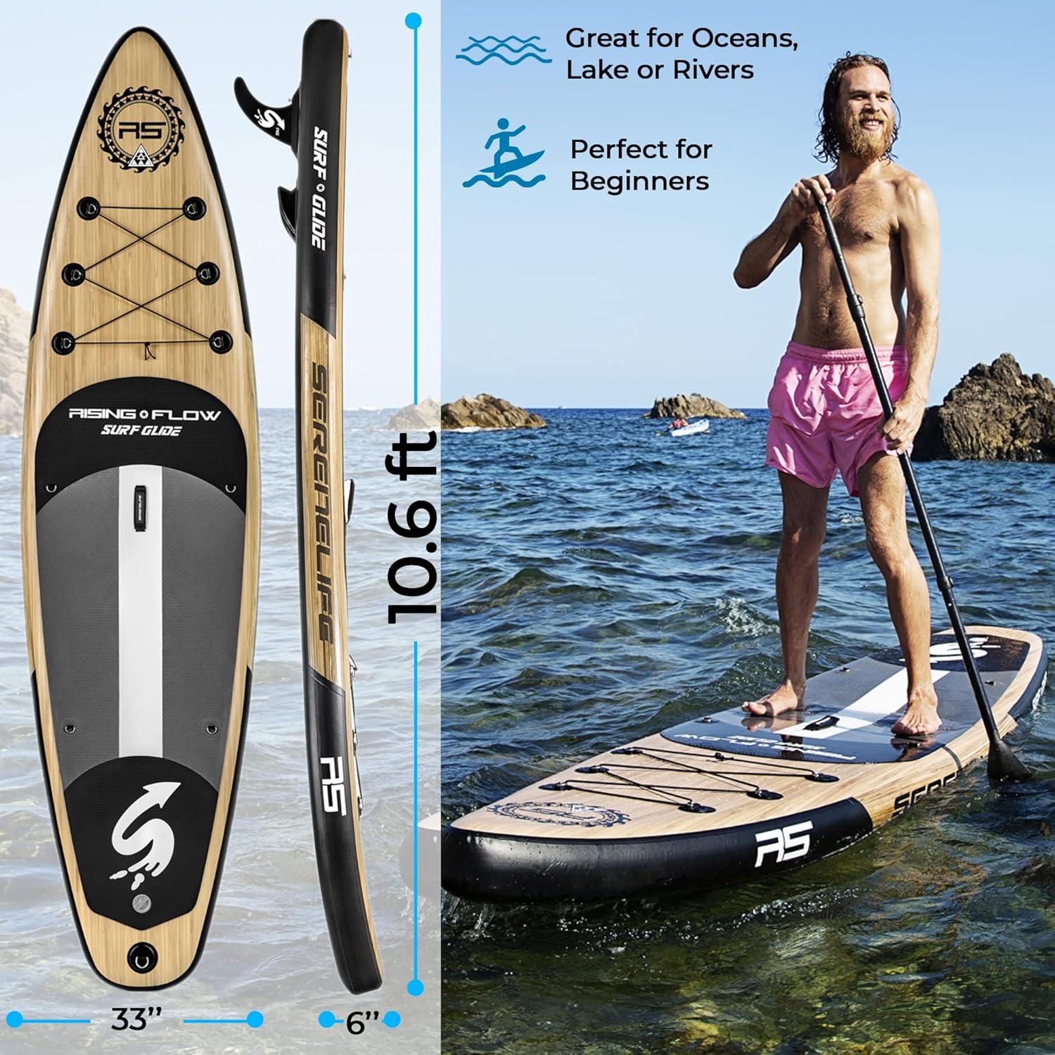 SereneLife Serenelife Inflatable Stand Up Paddle Board (6 Inches Thick) With Premium SUP Accessories & Carry Bag | Wide Stance, Bottom Fin For Paddling, Surf Control, Non-Slip Deck | Youth & Adult Standing Boat SLSUPB754