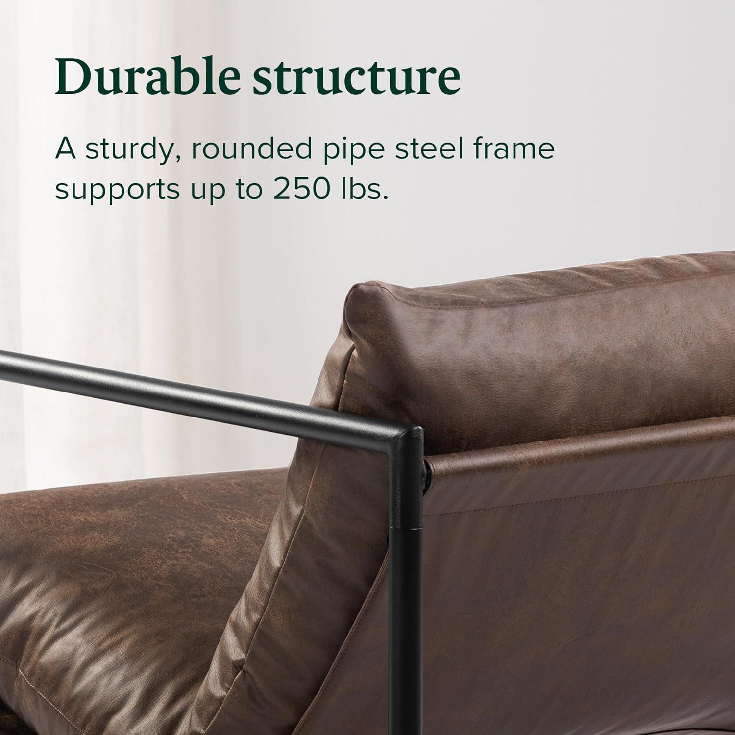 Zinus Aidan Faux Leather Sling Indoor Accent Chair, Cocoa Brown