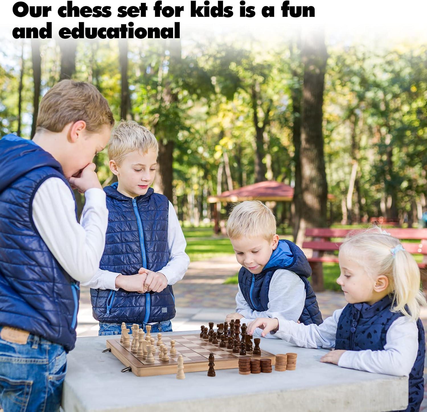 15inch Chess and Checkers Game Set - Chess Unique Gift for Kids and Adults. Durable Wooden Pieces, Sleek Wooden Board.Chess Introduces Strategy and Problem-Solving. Family Game Night Activity