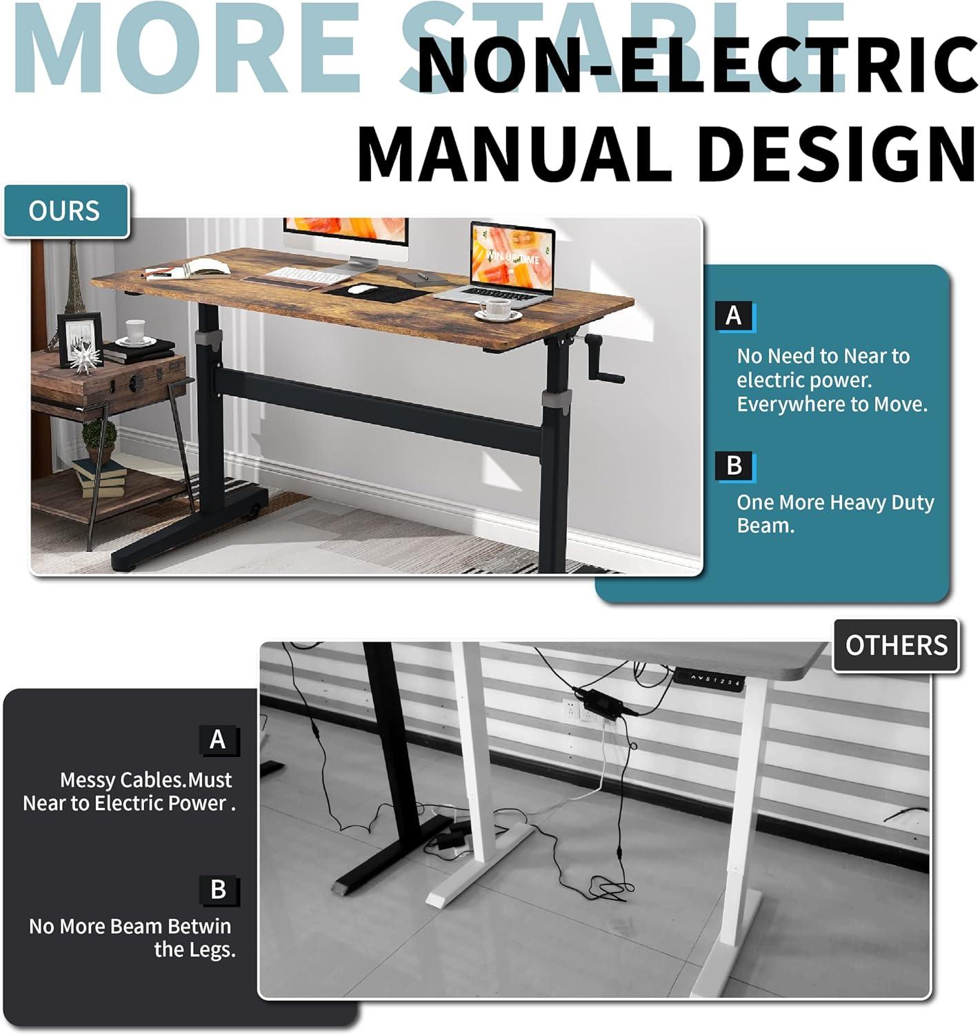 Maple Adjustable Height Standing Desk with Drawer and Hook