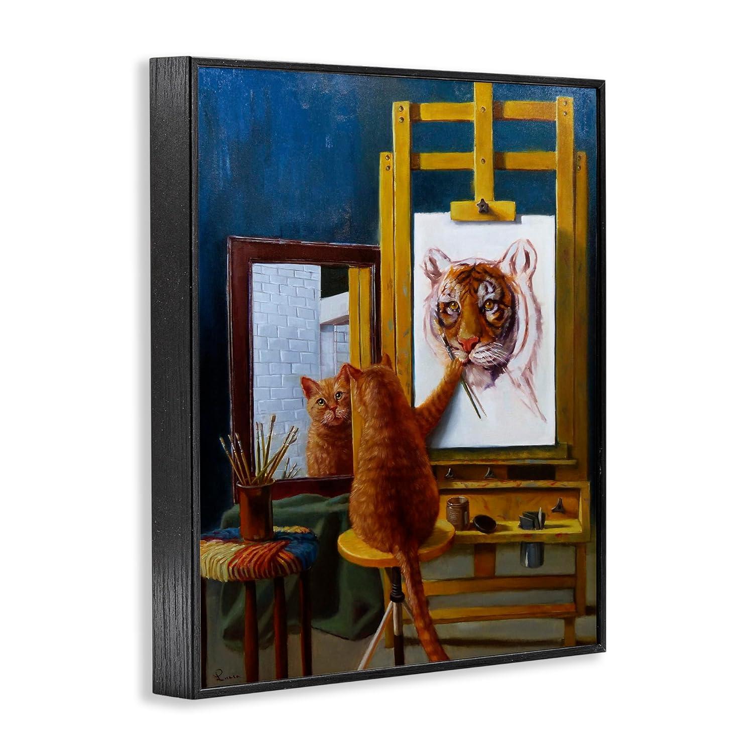 The Stupell Home Decor Collection Cat Confidence Self Portrait as a Tiger Funny Painting Framed Giclee Texturized Art, 11 x 1.5 x 14