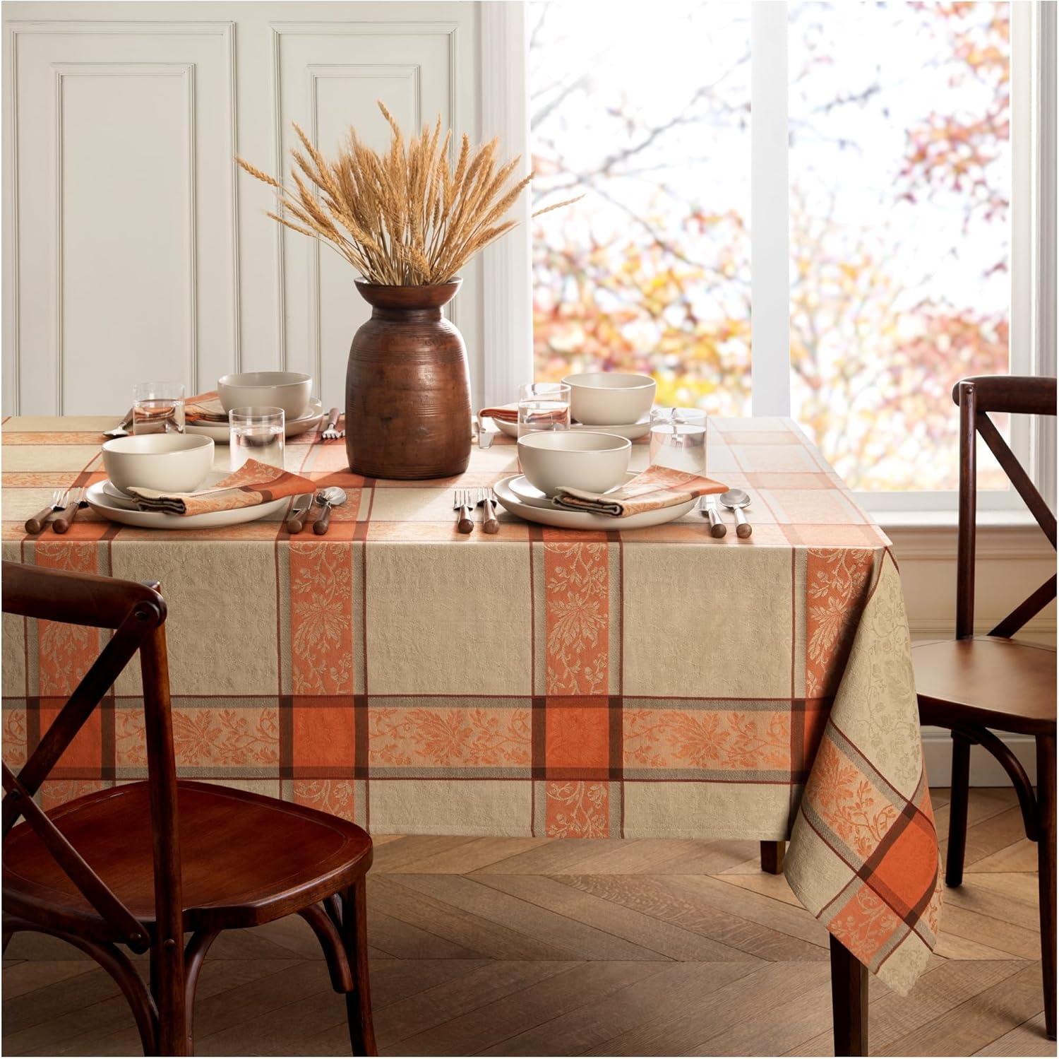 Autumnal Harvest Orange and Ivory Cotton Rectangular Tablecloth