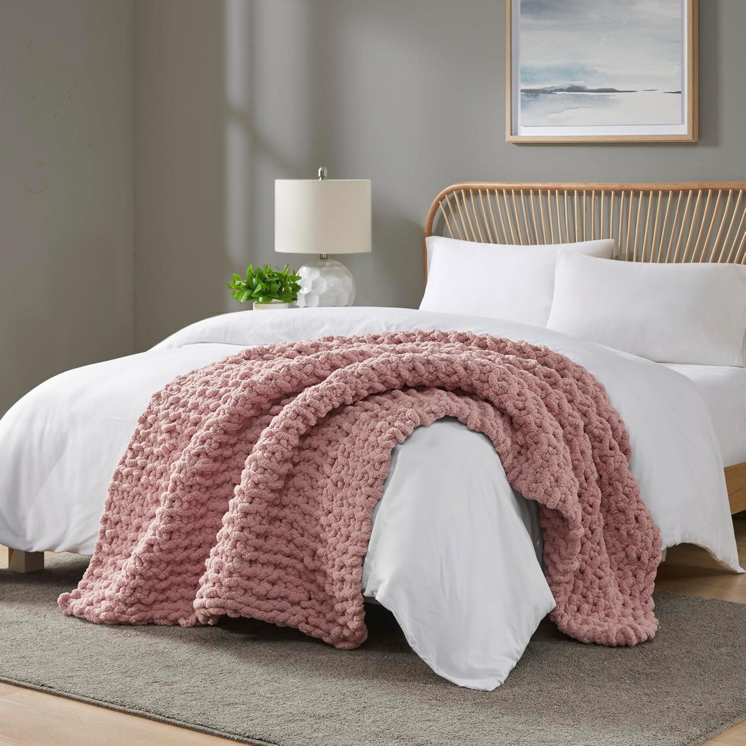 Blush Chenille Luxurious Chunky Knit 50"x60" Throw Blanket