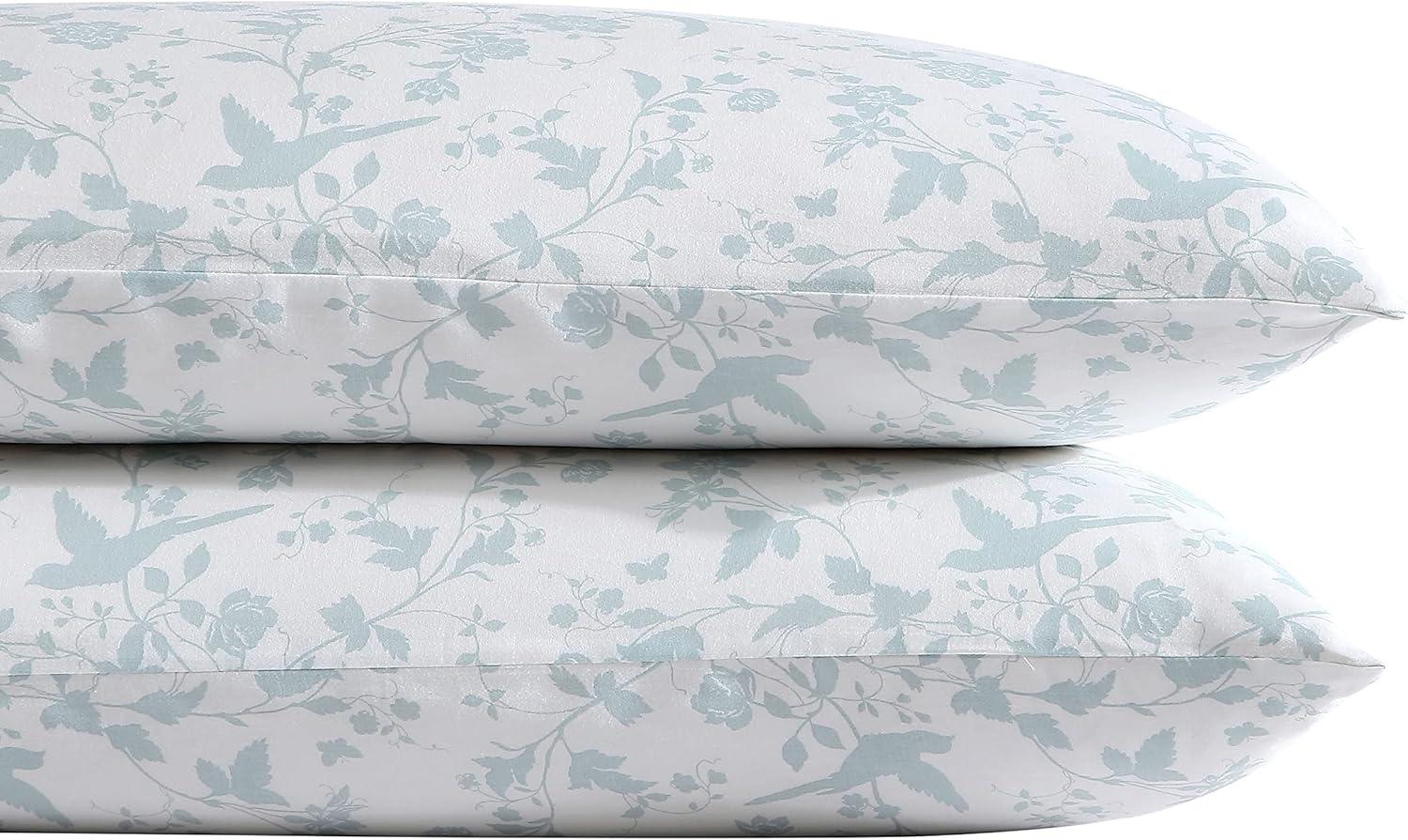 Laura Ashley Garden Palace 100% Cotton 300 Thread Count Sateen- 2 Piece- Pillowcase  Blue