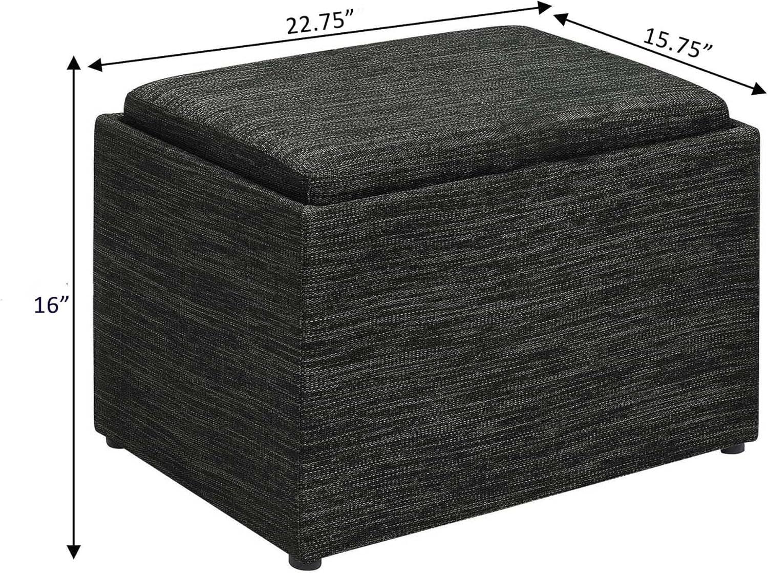 Modern Dark Charcoal Gray Fabric Storage Ottoman with Reversible Tray, 23"