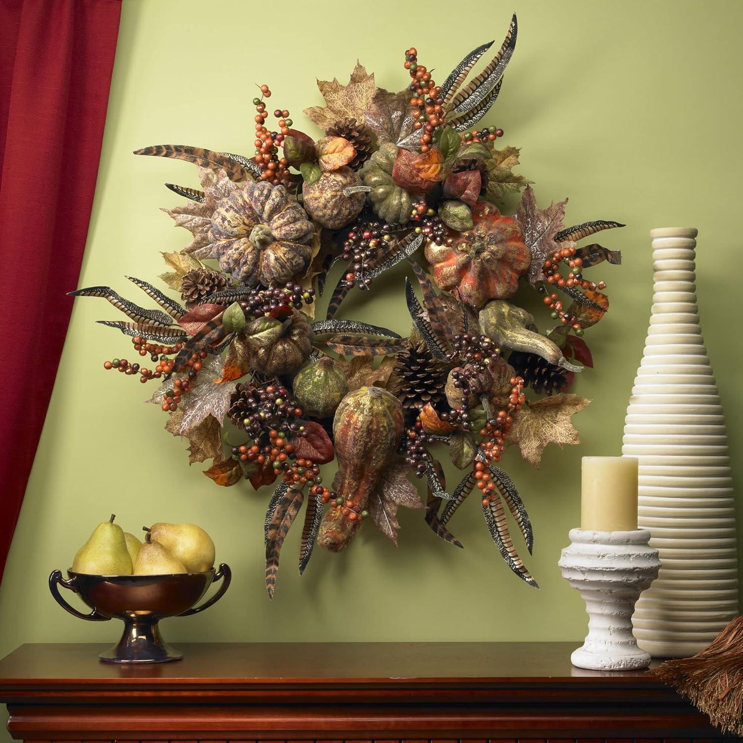 Nearly Natural 28-in Autumn Pumpkin Wreath