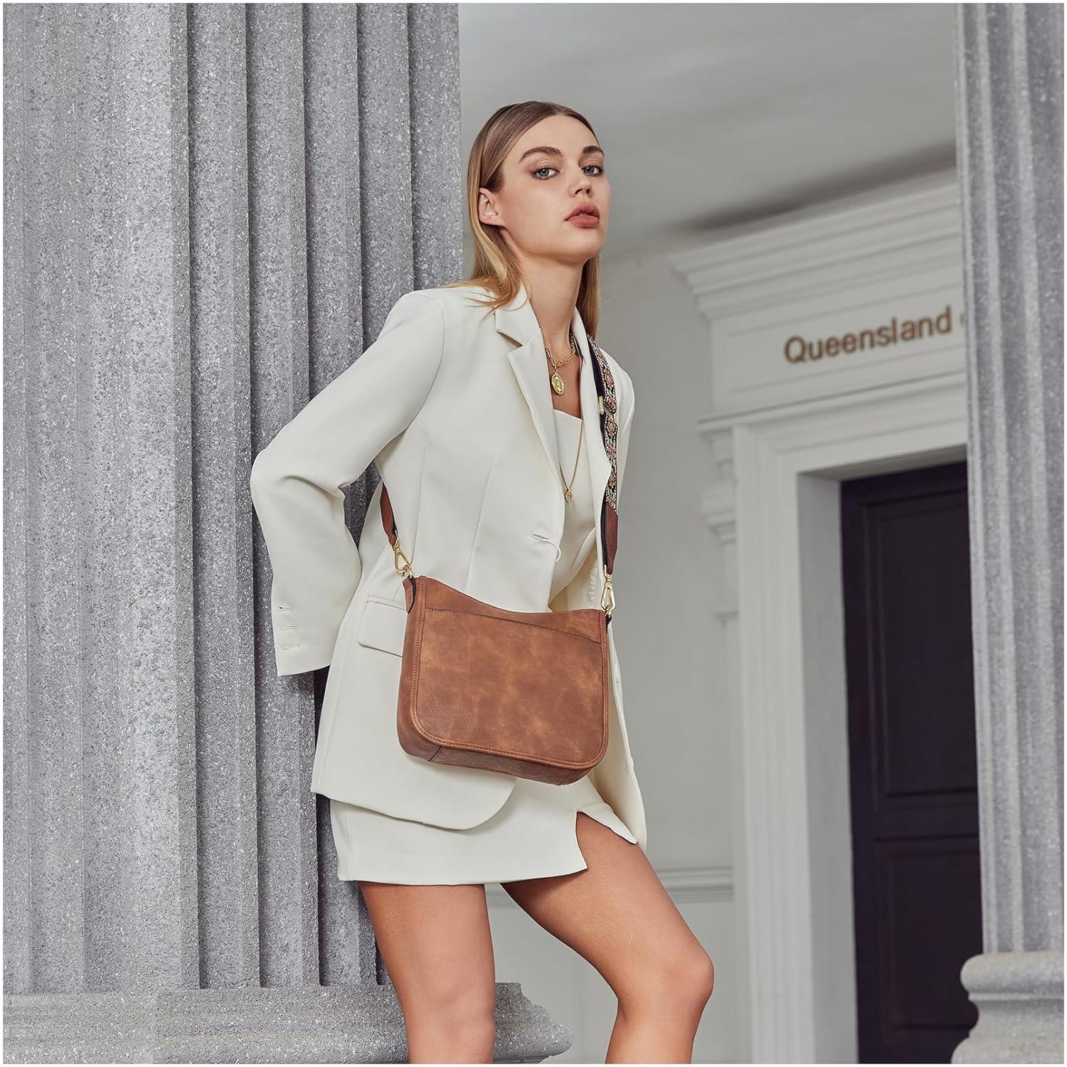 Telena Crossbody Purses for Women Trendy Vegan Leather Purses Bucket Hobo Bags Handbags with Adjustable Guitar Strap