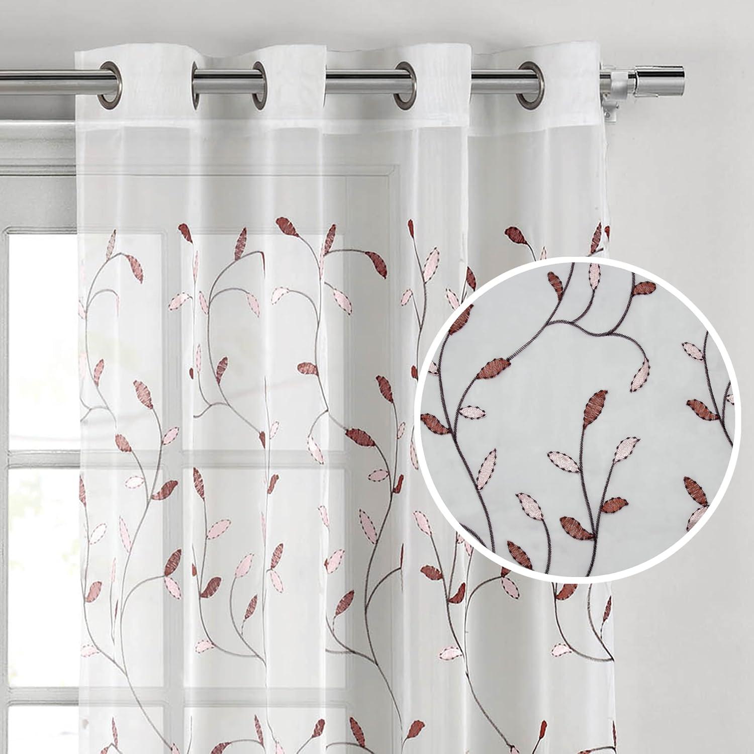 Grommet Curtain Panel, Embroidered Sheer Extra-Wide, Red 54" x 84"