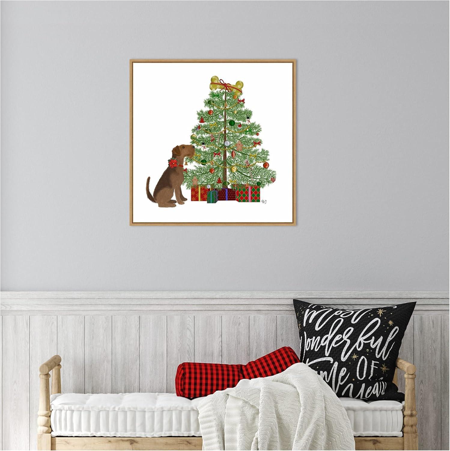 Amanti Art Christmas Dogs Bone Tree Framed Canvas Wall Art Print