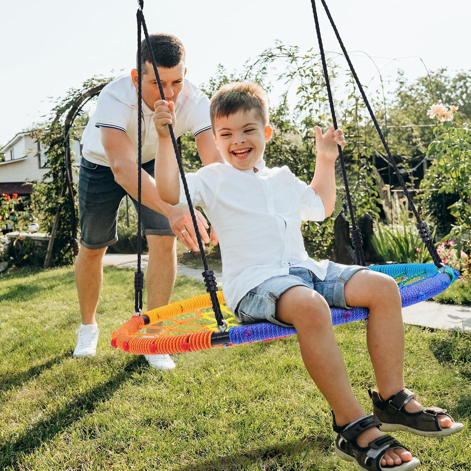 Trekassy 750lb Spider Web Swing 40" Saucer Tree Swing with Straps for Kids Outdoor Playground