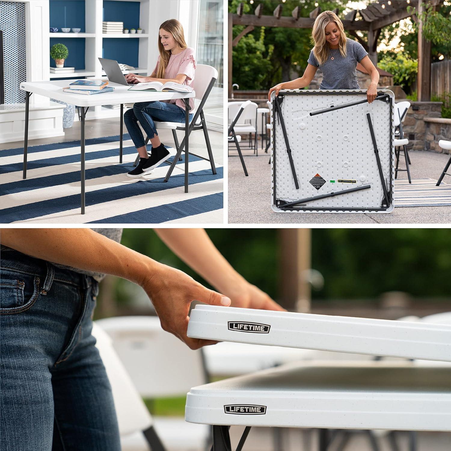 Lifetime 37 inch Square Folding Table, Indoor/Outdoor Commercial Grade, White Granite (80783)