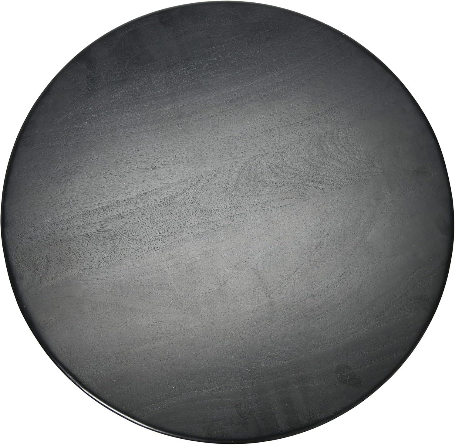 Storied Home Mango Wood and Cane Coffee Table with Shelf Black: Round, Modern, 25.75" Diameter