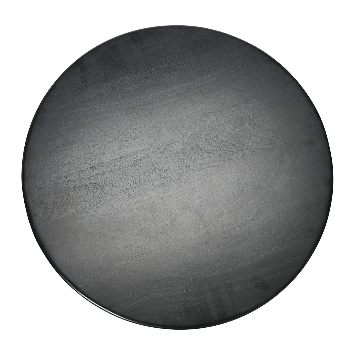 Storied Home Mango Wood and Cane Coffee Table with Shelf Black: Round, Modern, 25.75" Diameter