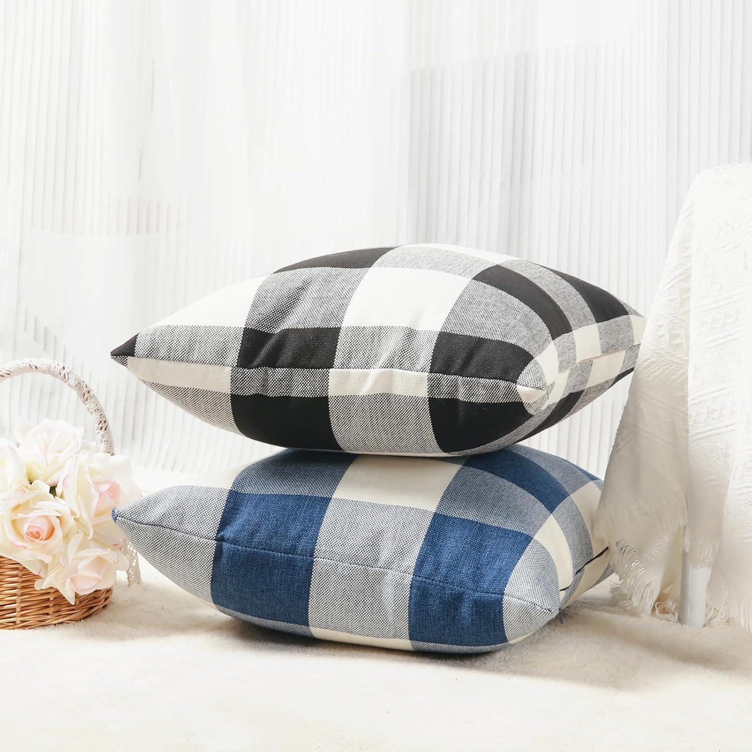 CARRIE HOME Buffalo Plaid Pillow Covers 18x18 Set of 2 Black and White Outdoor Throw Pillows Black Buffalo Check Pillow Covers Farmhouse Decor for Couch Sofa and Bed