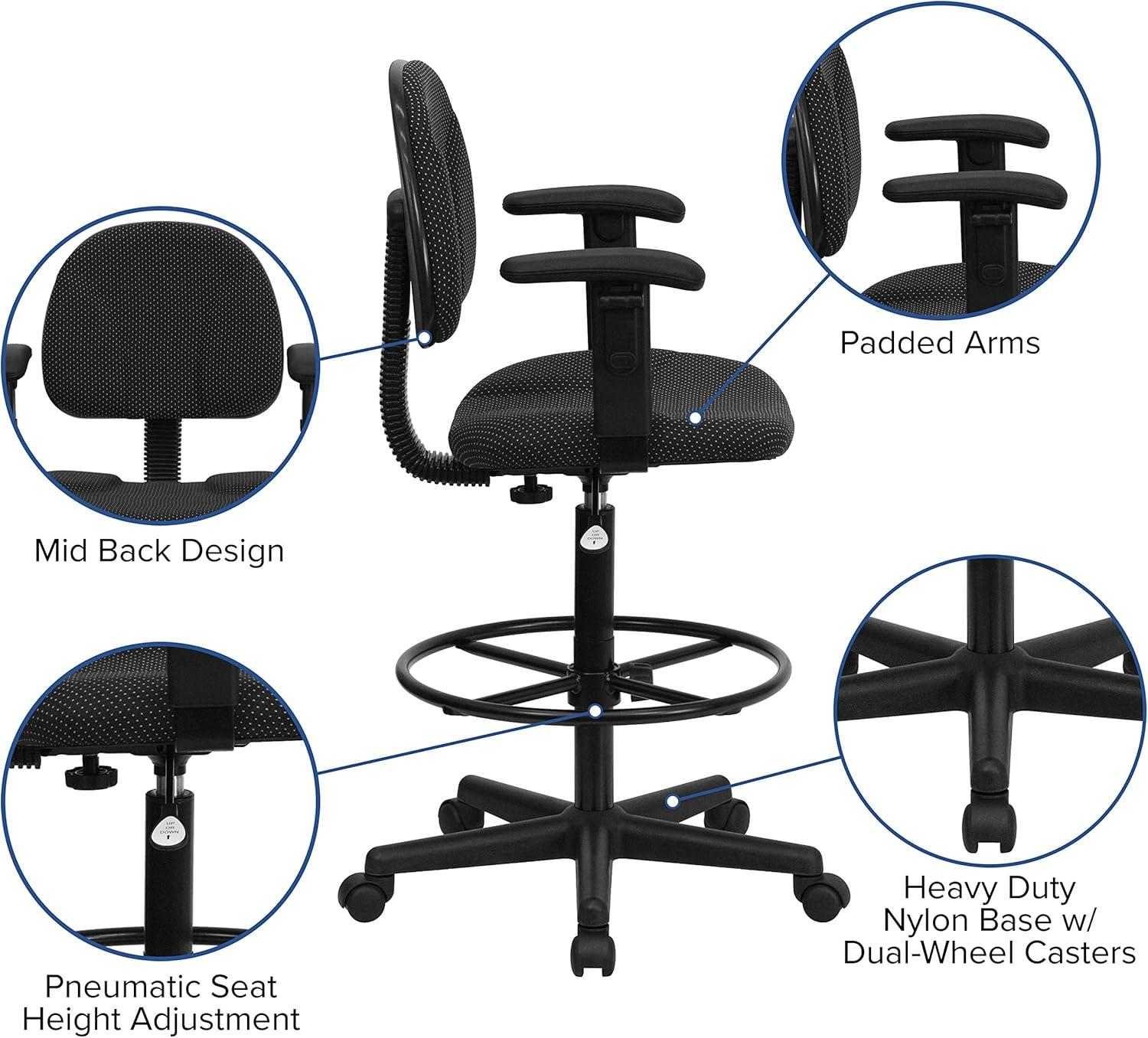 Ergonomic Black Patterned Fabric Drafting Chair with Swivel Base