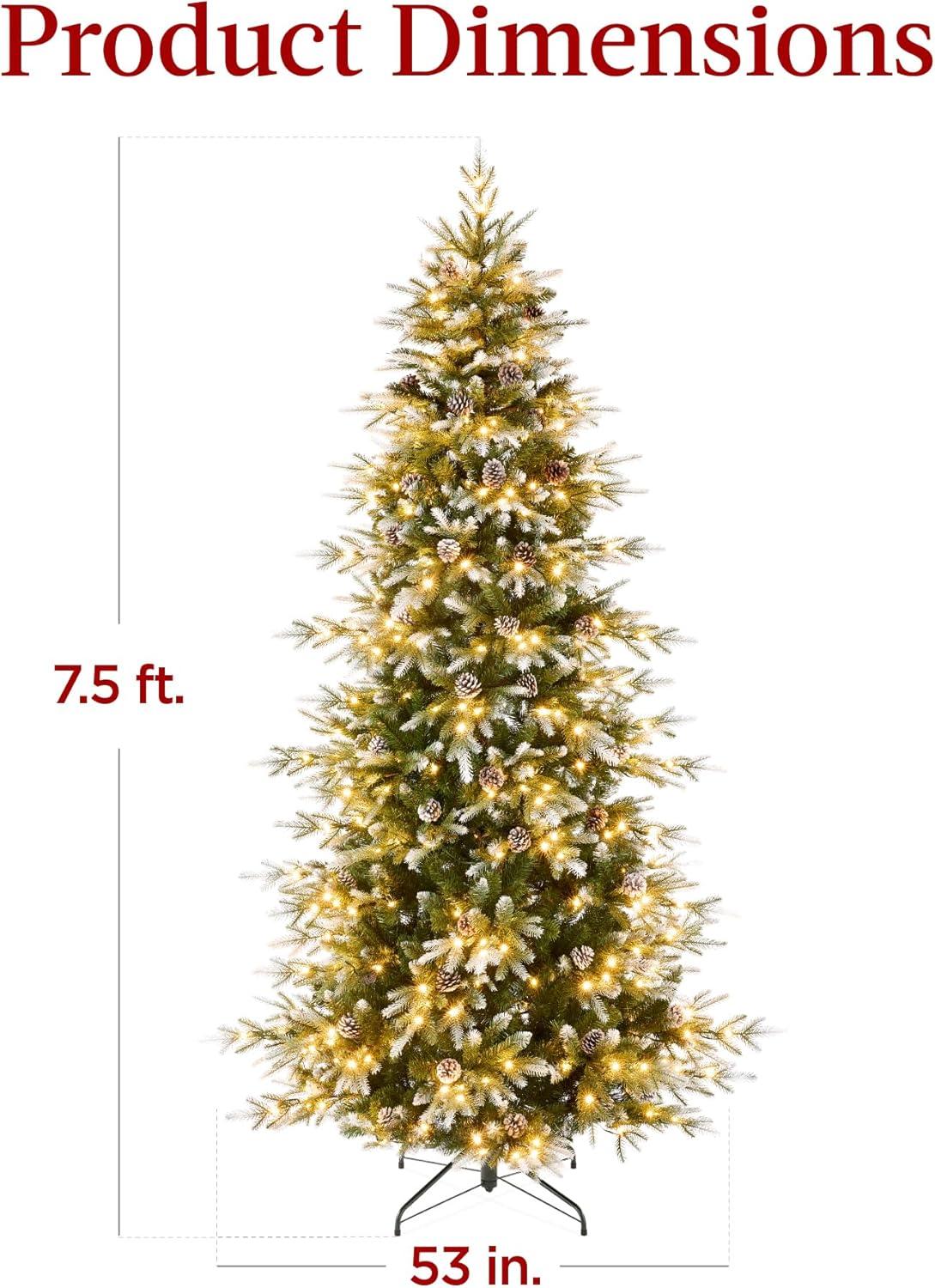 Best Choice Products 7.5ft Pre-Lit Flocked Aspen Noble Fir Christmas Tree w/ 2,136 Branch Tips, 400 LED Lights