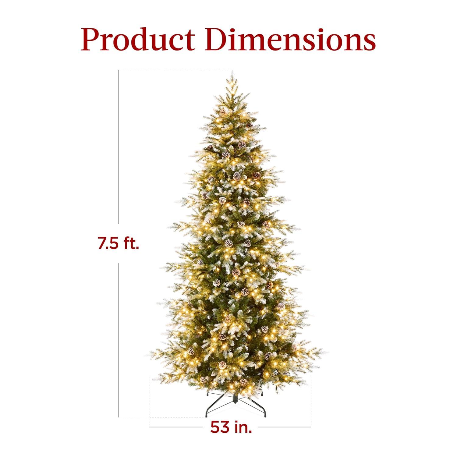 Best Choice Products 7.5ft Pre-Lit Flocked Aspen Noble Fir Christmas Tree w/ 2,136 Branch Tips, 400 LED Lights