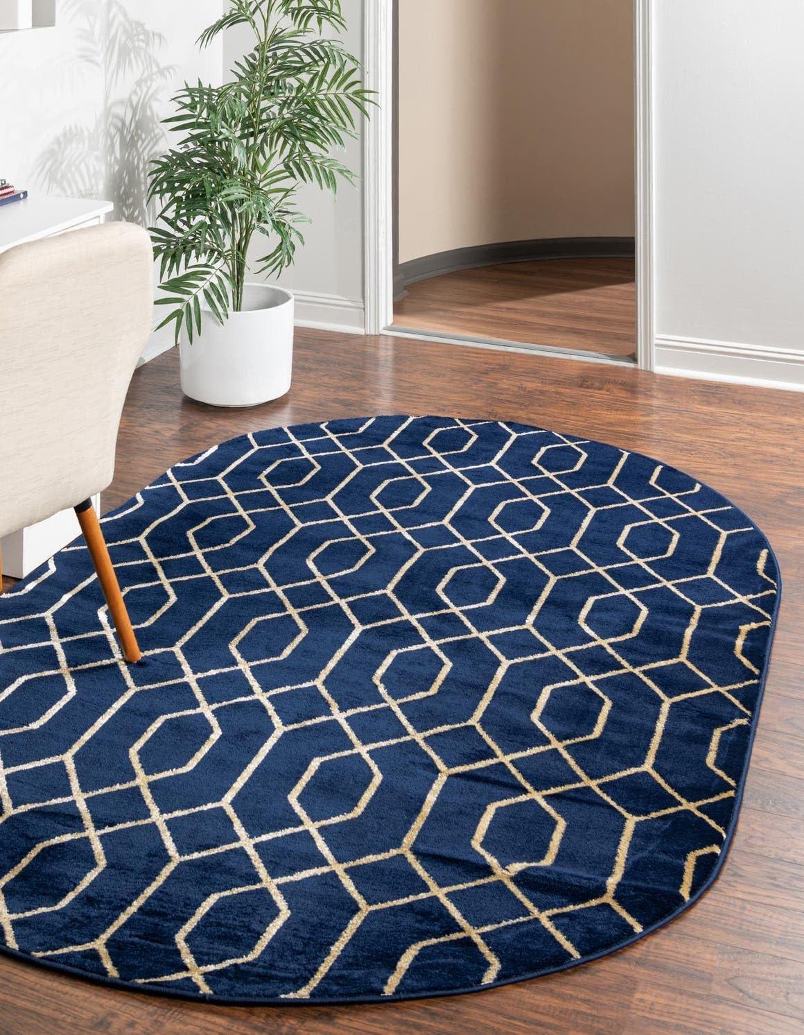 Glam Navy Blue Gold Area Rug
