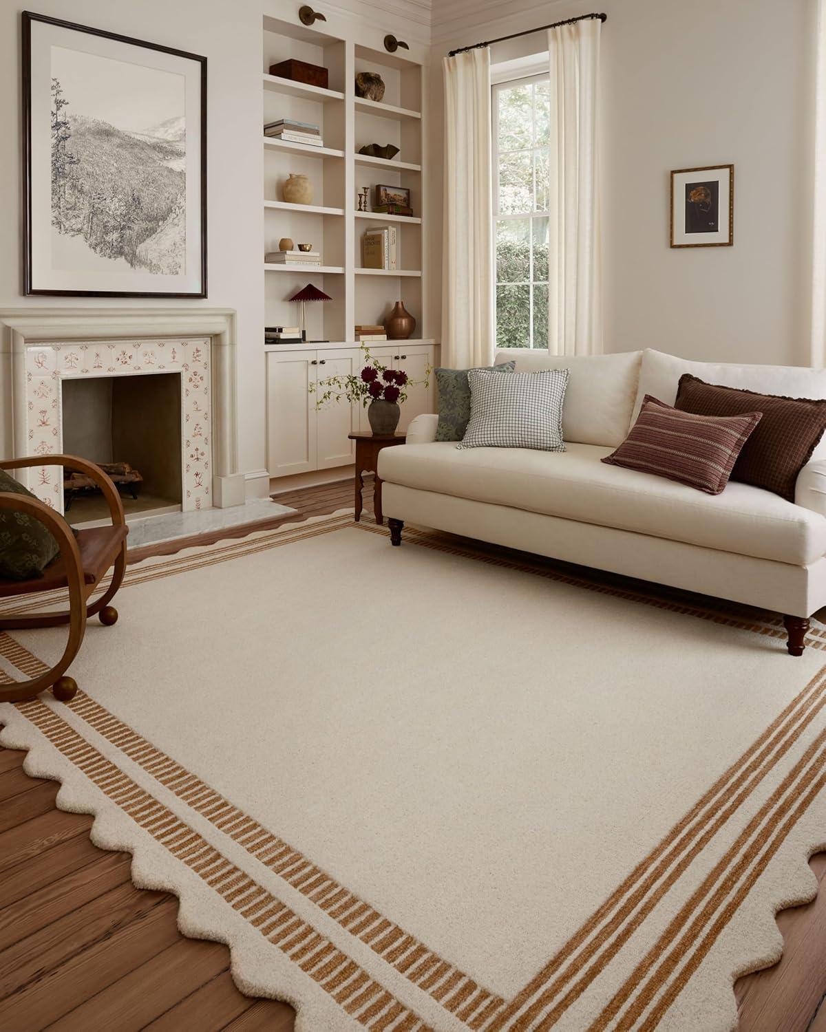 Ivory and Rust Hand-Tufted Wool Scalloped Area Rug 3'-6" x 5'-6"