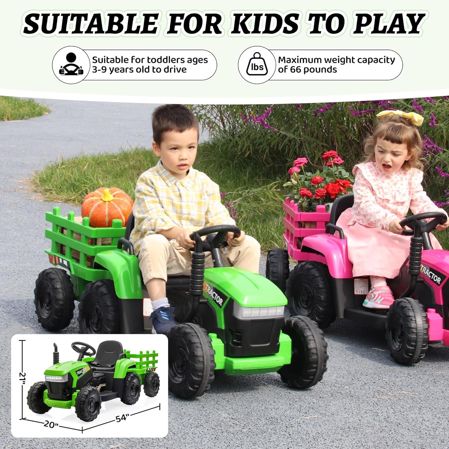 Veryke 35W / 12V Kids Ride On Tractor, Electric Car Toy with Bucket - Green