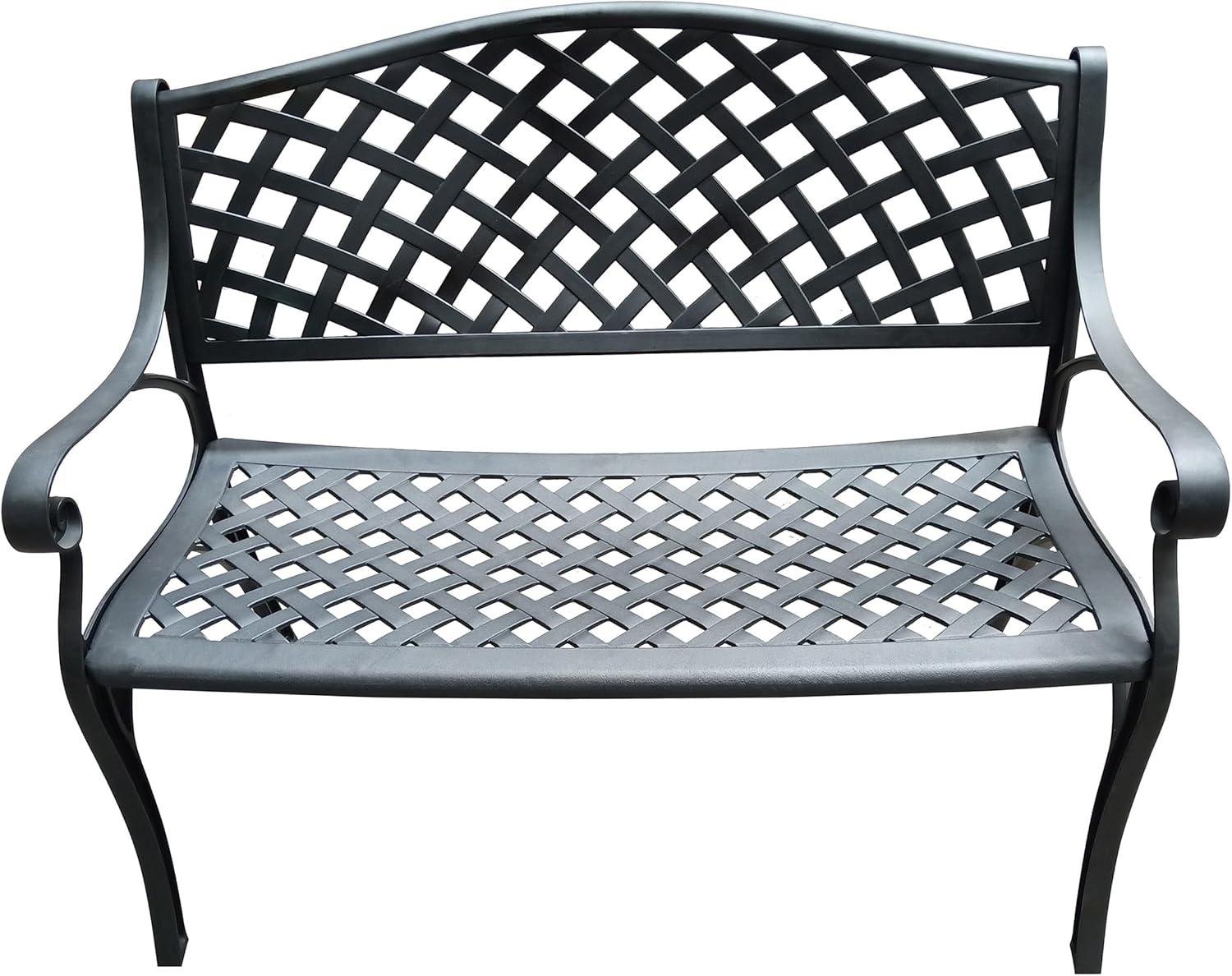 Modern Cast Aluminum Patio Bench Loveseat in Bronze Finish