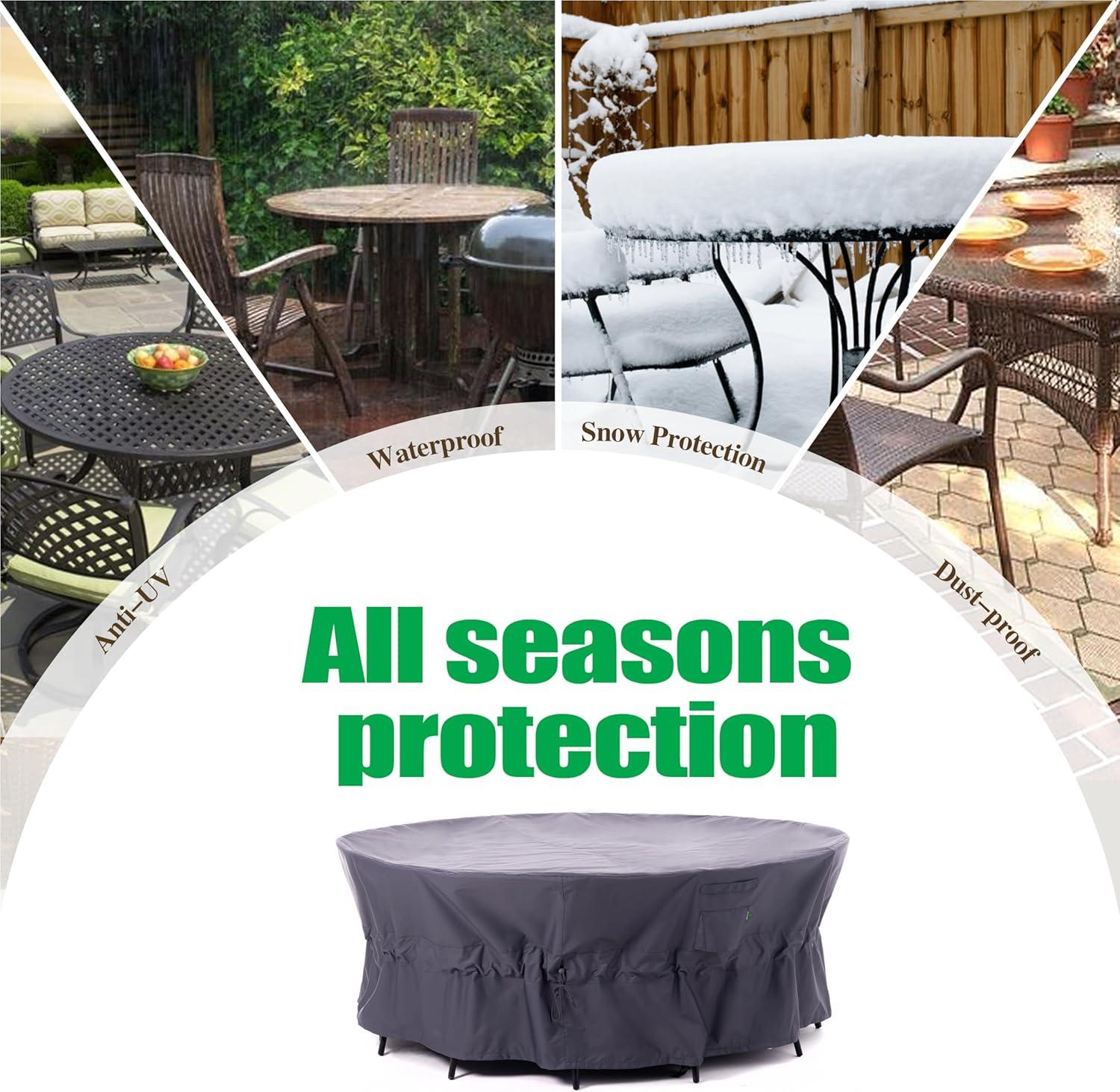 Premium Waterproof Outdoor Patio Round Table Cover: Latest Rip-Stop Fabric, 3-Year Warranty