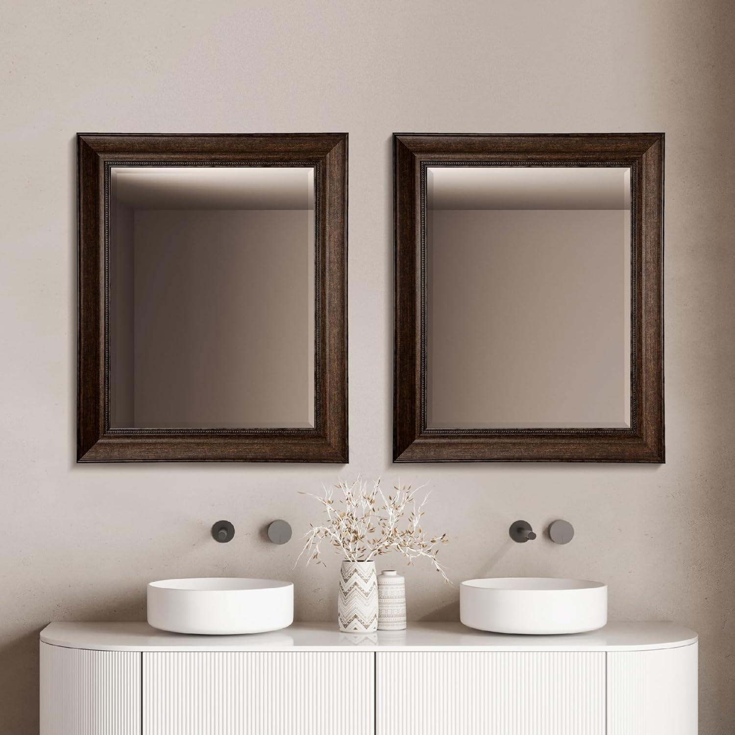 Head West Deep Bronze Beaded Rectangular Framed Beveled Accent Wall Vanity Mirror - 28.5 x 34.5