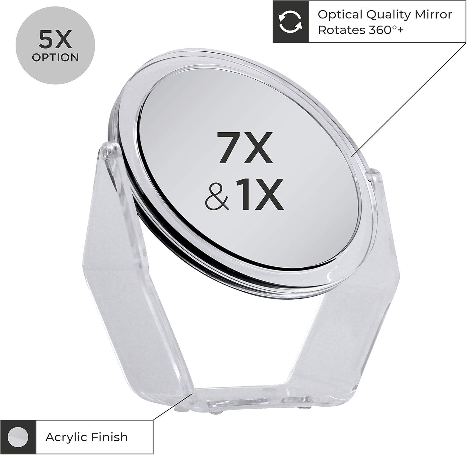 Clear Acrylic Round Swivel Vanity Mirror with 7X/1X Magnification
