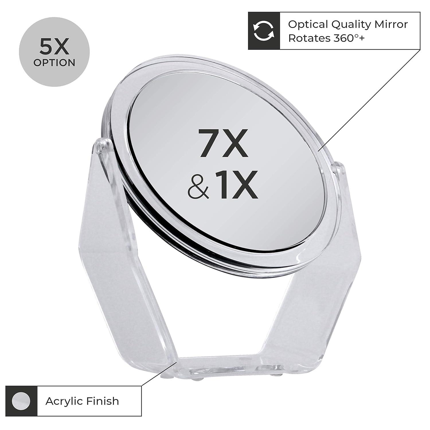 Clear Acrylic Round Swivel Vanity Mirror with 7X/1X Magnification