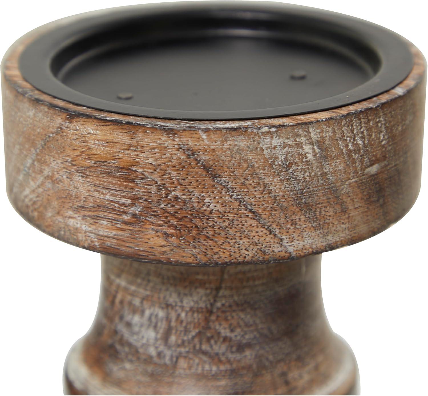 Olivia & May Set of 3 Rustic Cylindrical Mango Wood Candle Holders Brown: Modern Decor, Fits Pillar Candles
