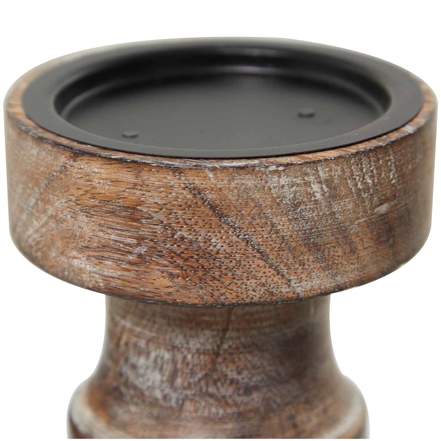 Olivia & May Set of 3 Rustic Cylindrical Mango Wood Candle Holders Brown: Modern Decor, Fits Pillar Candles