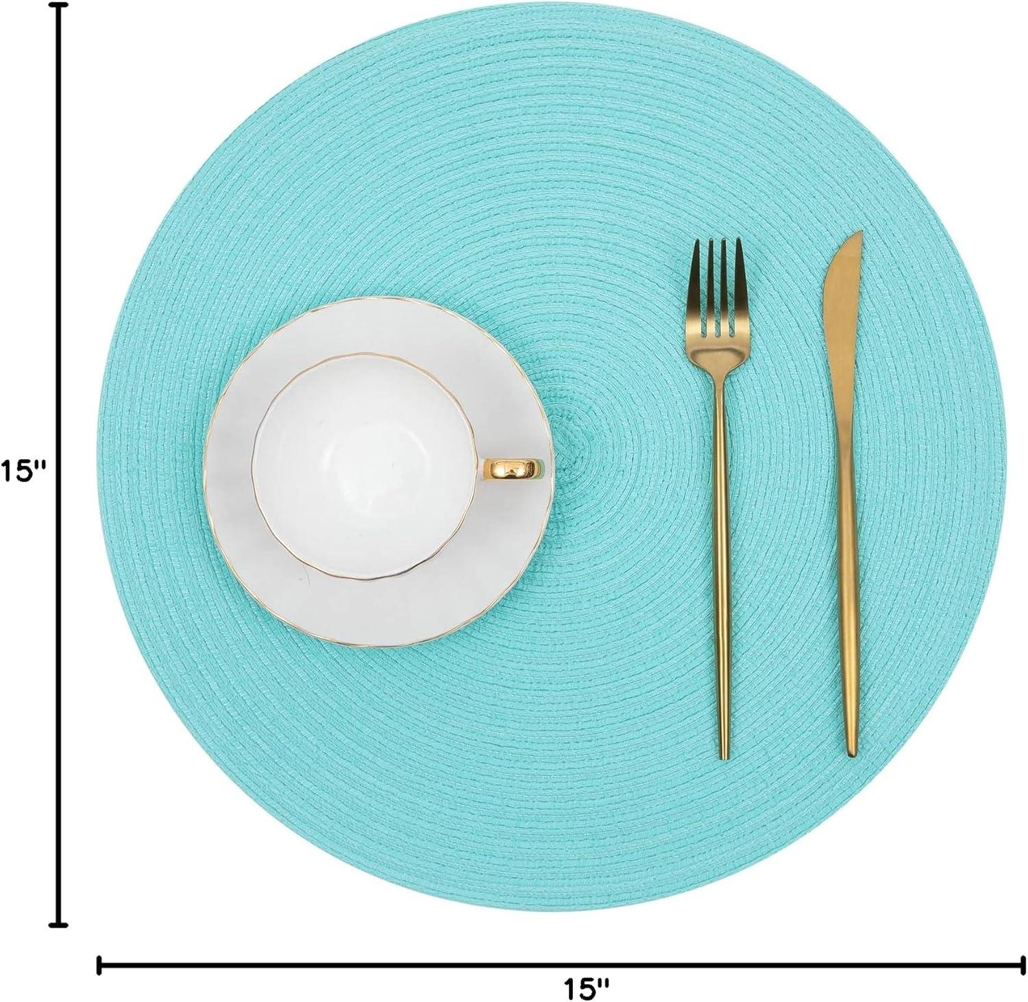 Aqua Woven Round Placemats Set of 6, 14.75"