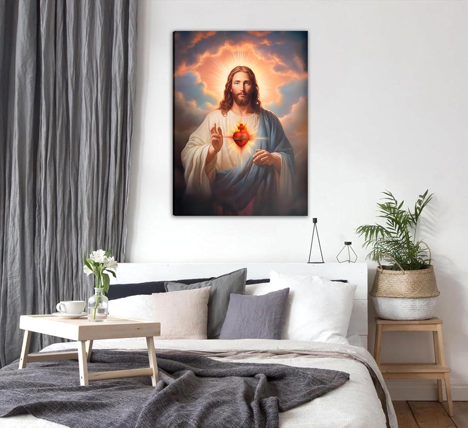 Sacred Heart of Jesus Religious Canvas Wall Art