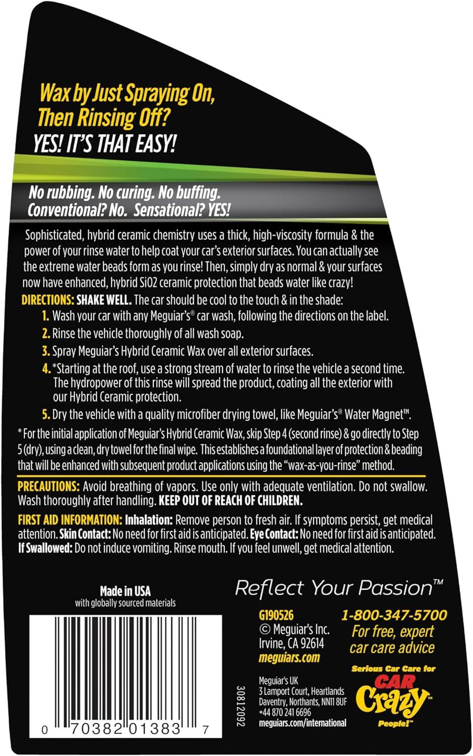 Meguiar's Hybrid Ceramic Wax – Easy to Use Ceramic Wax Protection - G190526SRP, 26 oz