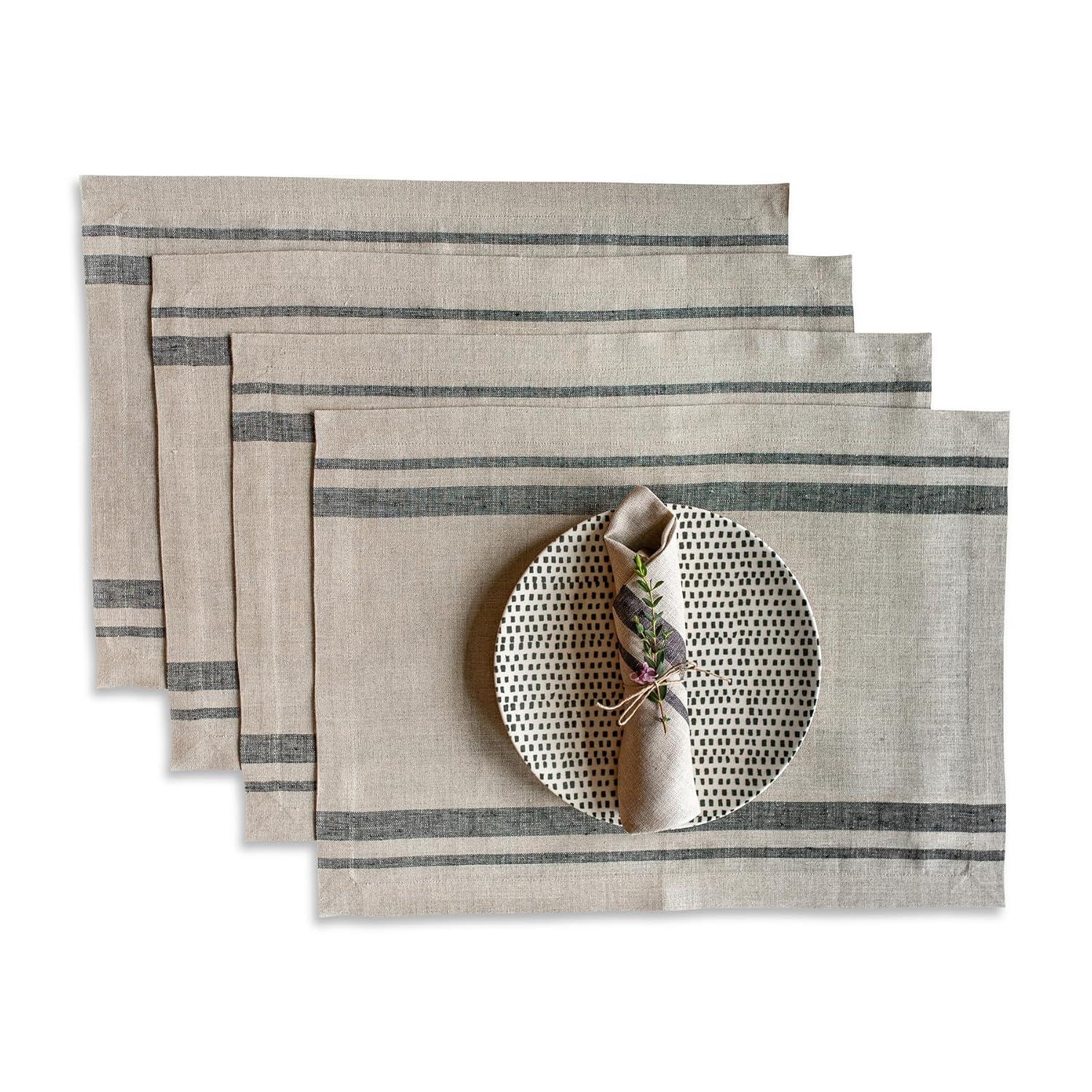 Solino Home French Stripe - 100% Pure Linen Placemats (Set of 4)