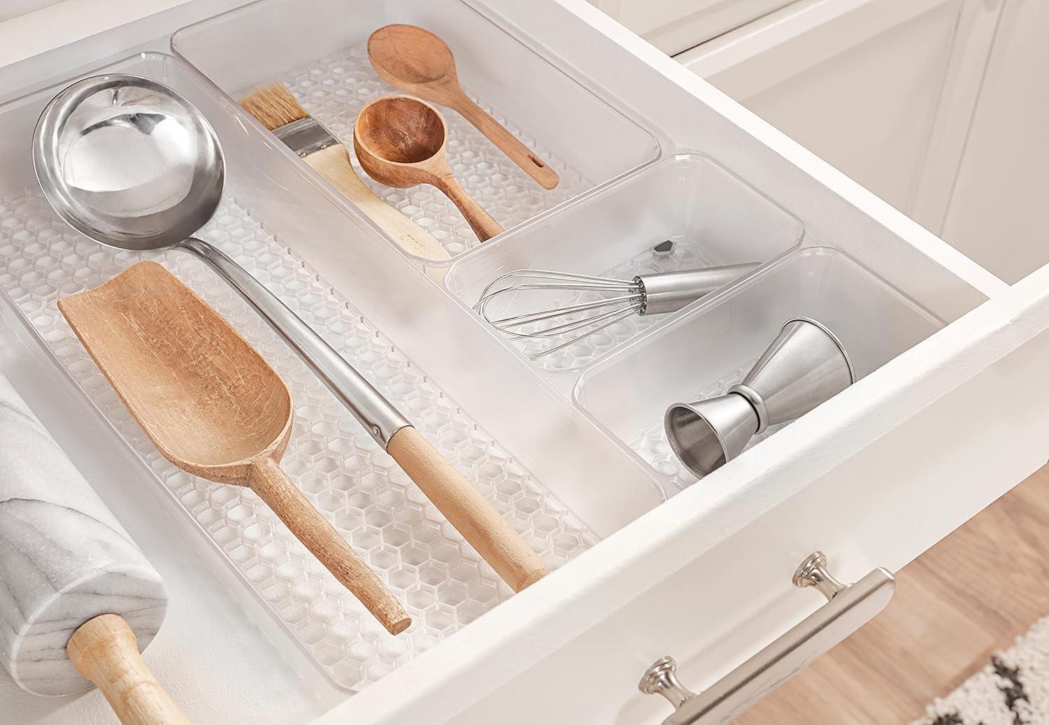 Spectrum Diversified Hexa Drawer Organizer Tray Modern Kitchen Cutlery, Utensil, Silverware Holder, Cabinet Storage, 6 x 12, Clear Frost