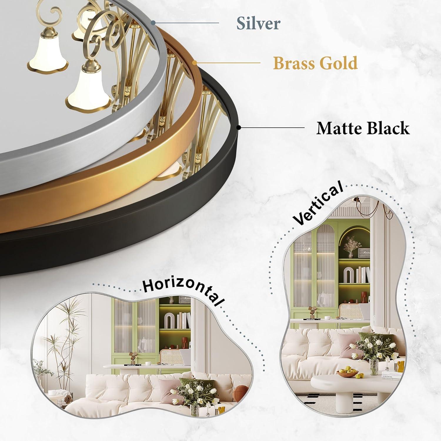 36 in. W. x 20 in. H Irregular Silver Aluminum Alloy Framed Wall Mirror Asymmetrical Wall Mirror