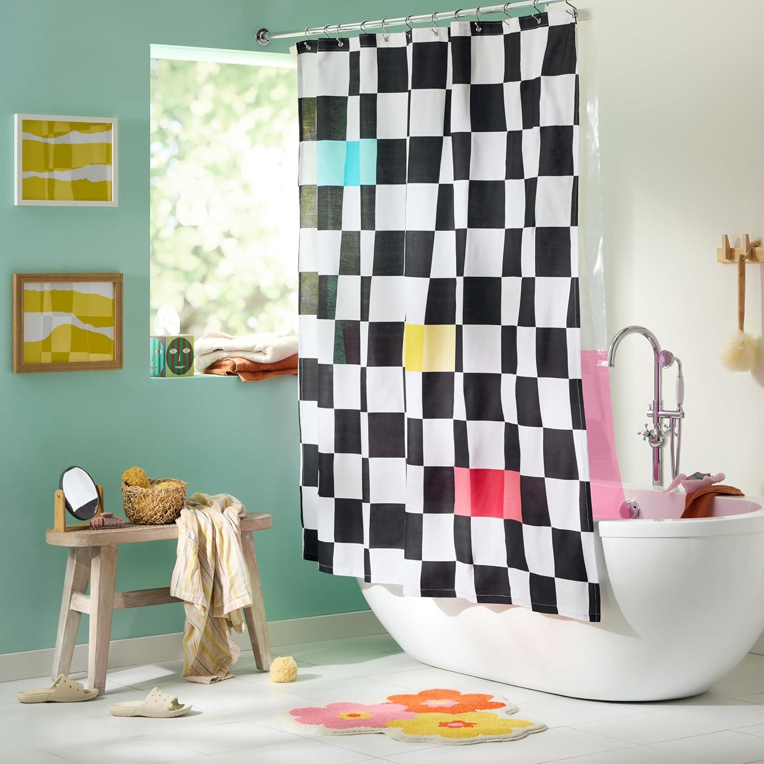 Town & Country Living Town & Country Play Betty Bold Checkerboard Fabric Shower Curtain 70"X72"