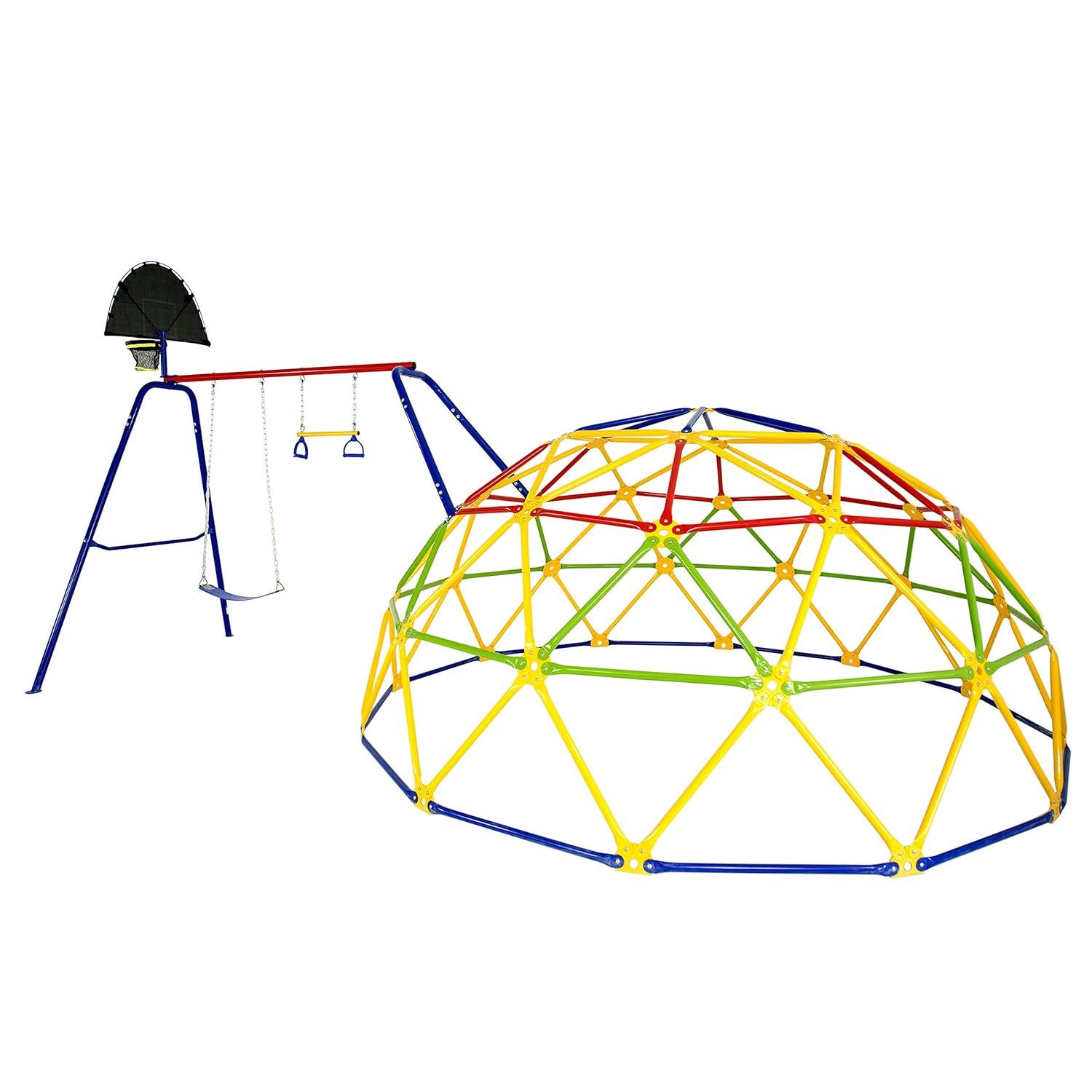 Skywalker Sports Geo Dome Climber Swing Set, Jungle Gym for Kids Outdoor Backyard with Basketball Hoop, Swing Bar