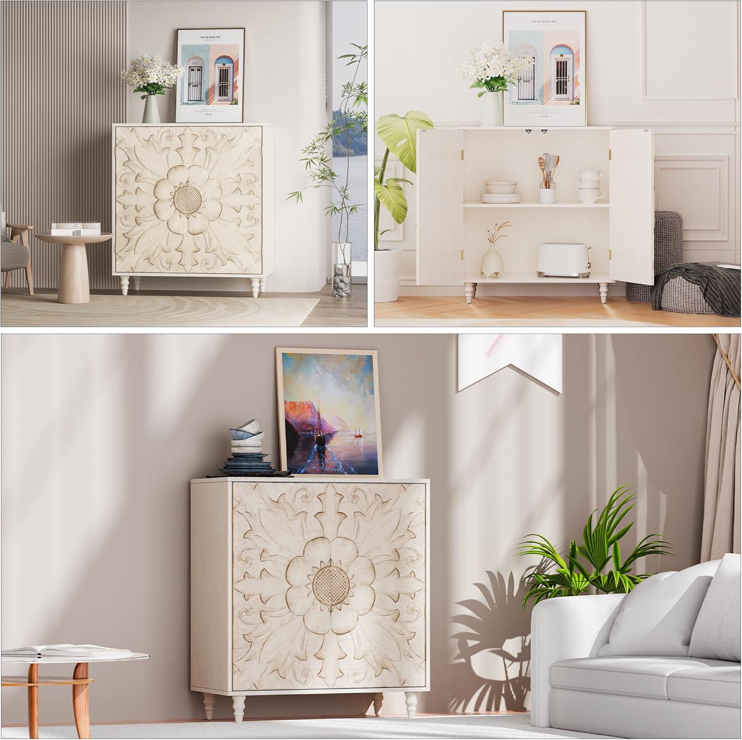 Mercer41 47.2" Accent Cabinet With 3D Geometric Doors