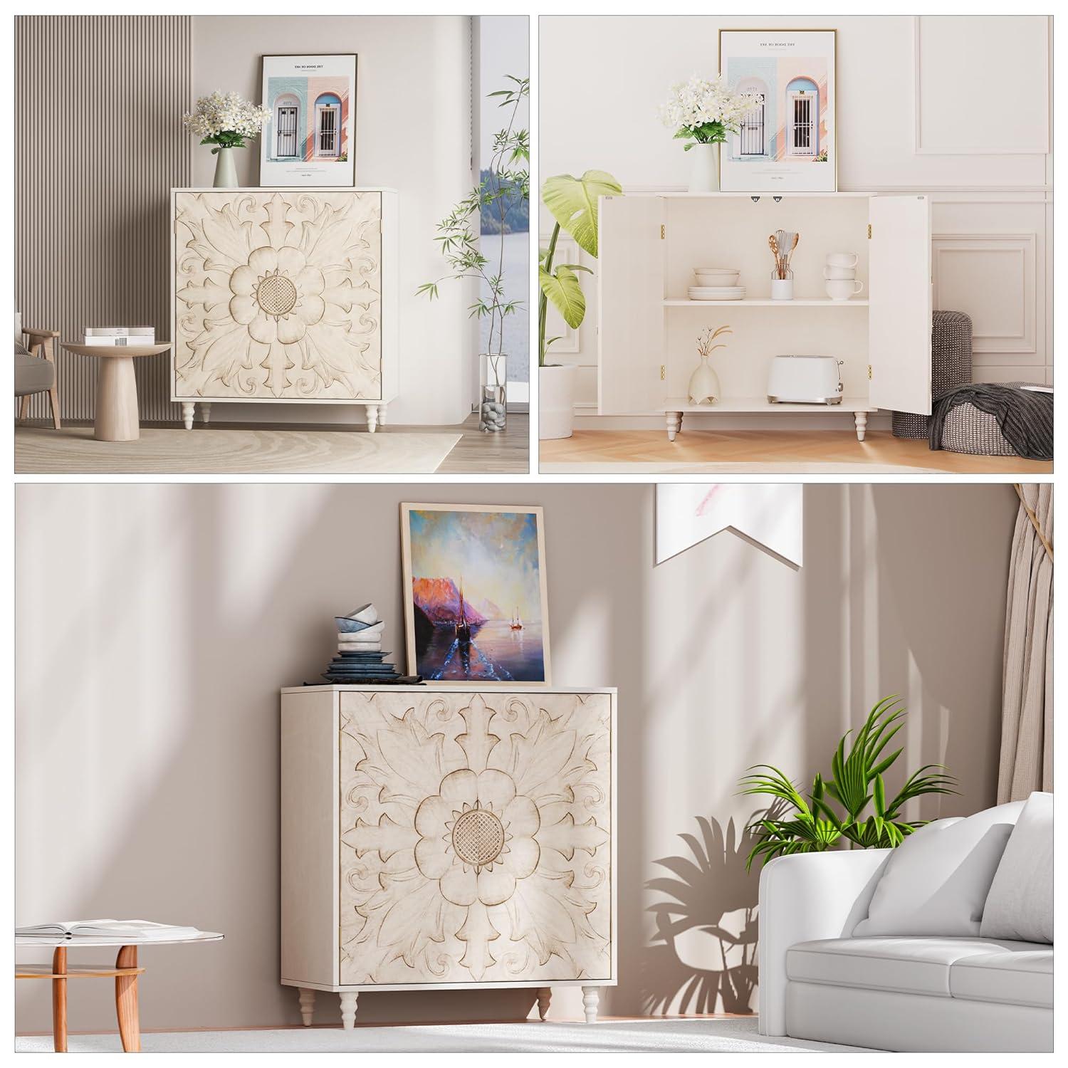 Mercer41 47.2" Accent Cabinet With 3D Geometric Doors