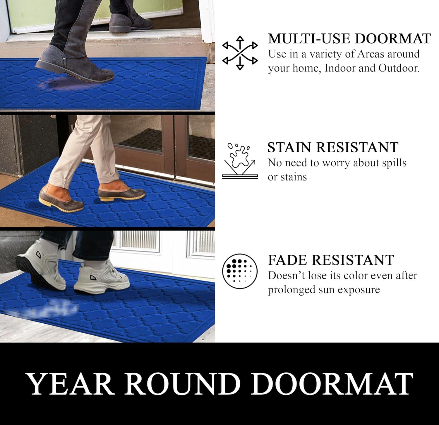 A1HC Indoor Outdoor Mat, Front and Back Entrance Welcome Mats, Large Front Door Patio Mats 24x36 Inches, Non-Slip Easy Clean Entrance Washable Large Size Doormats, Blue