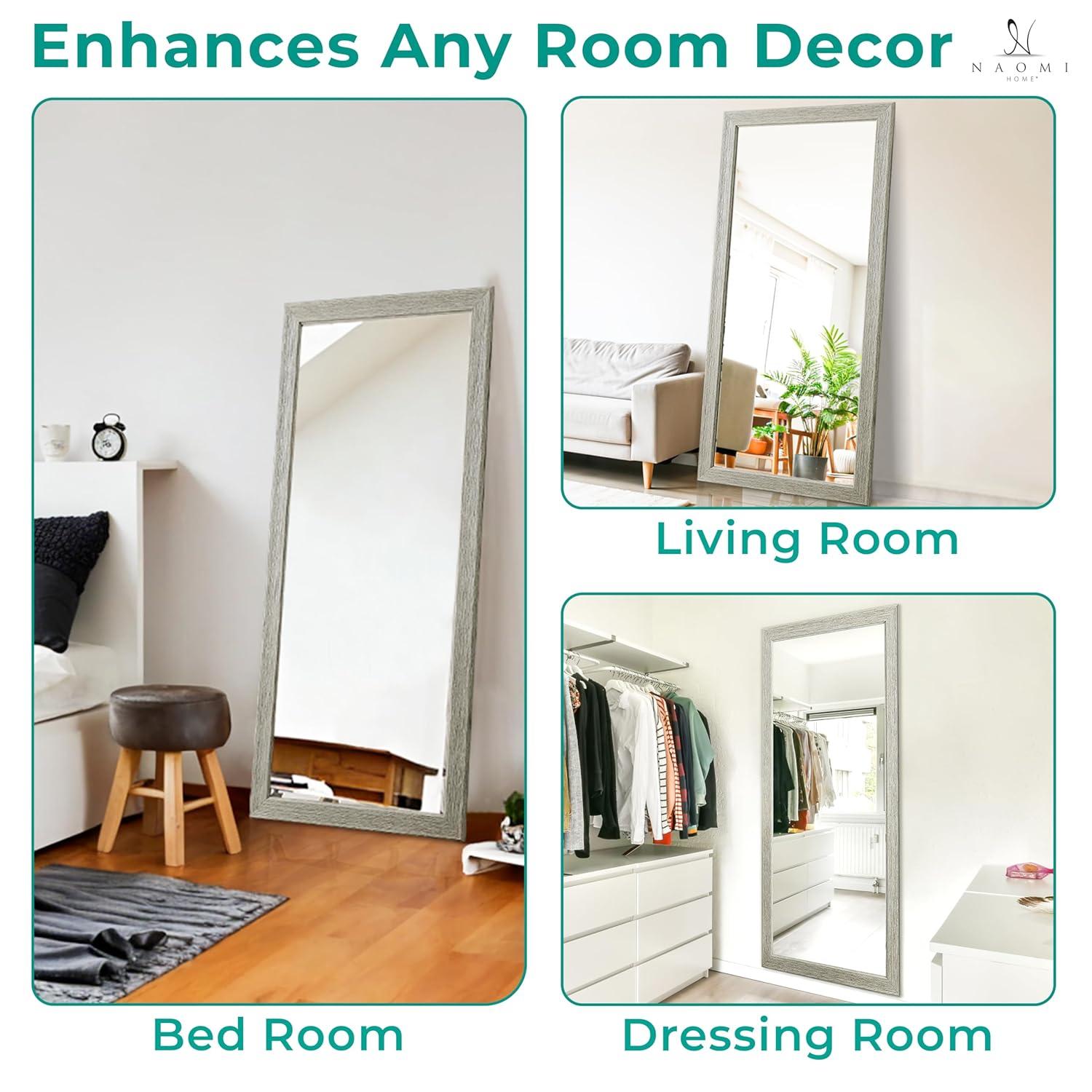 Rustic Green-Gray Full Length Wood Floor Mirror