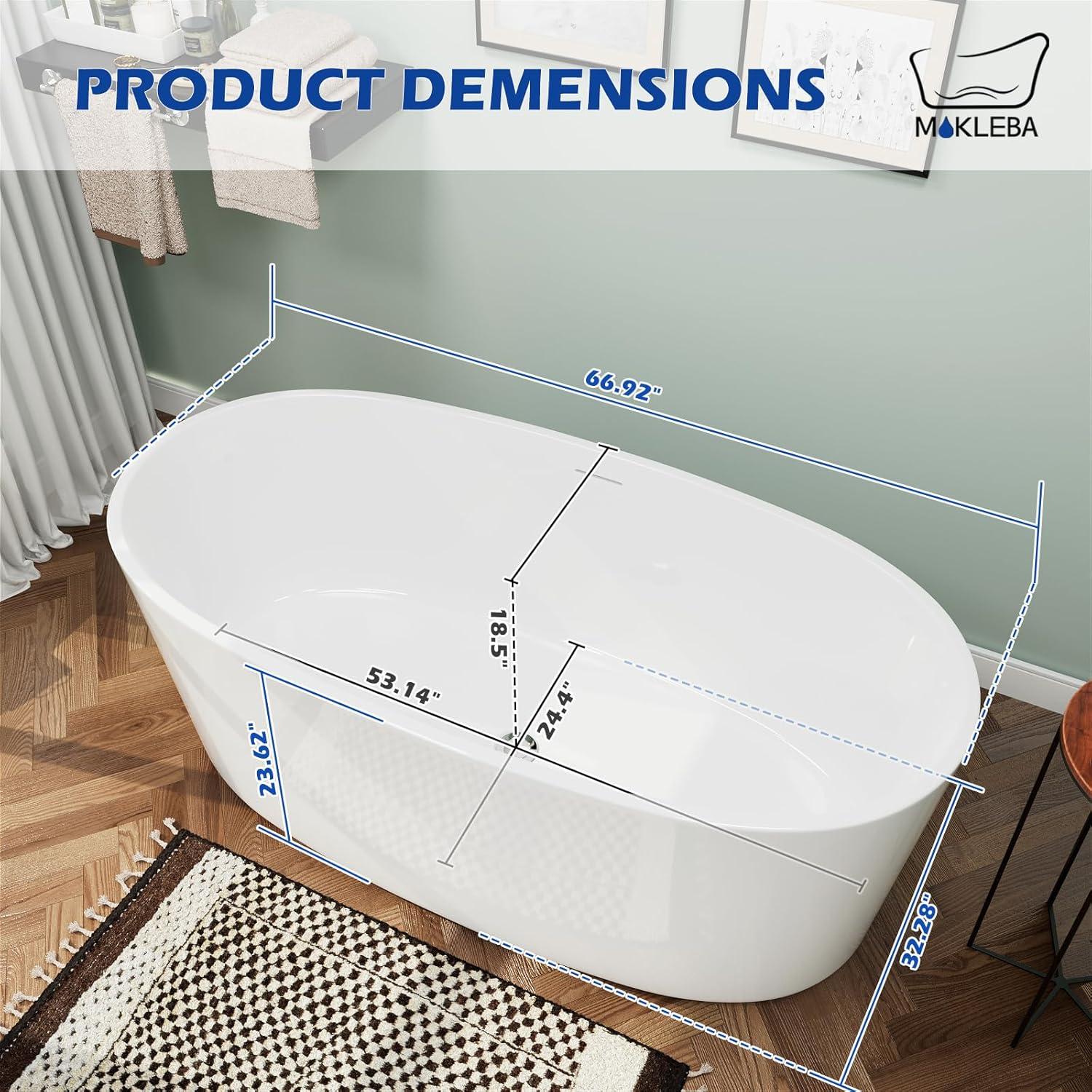 47" Glossy White Acrylic Freestanding Soaking Tub with Chrome Drain