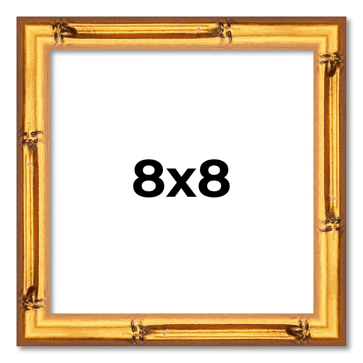 8x8 Frame Beaded Gold Solid Wood Picture Frame | 0.75 Inches Moulding Width | Liscio Oro
